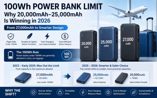 showing power bank capacity trends from 2023 to 2026