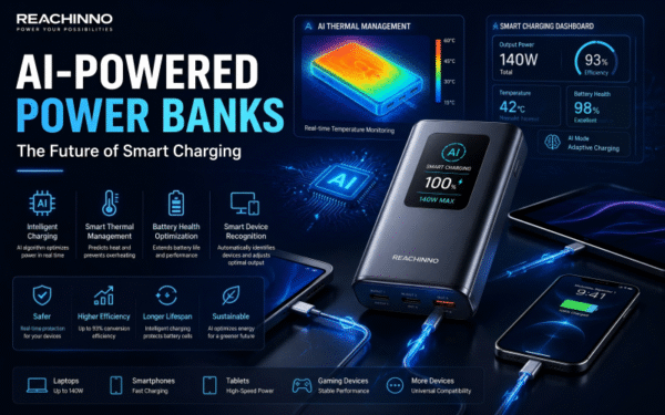 AI-powered power bank with smart charging and thermal management visualization