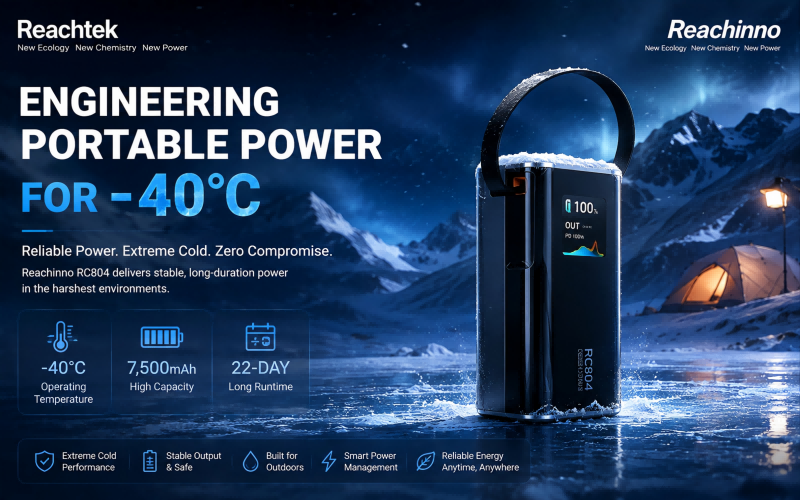 Reachinno portable power solution operating at -40°C with RC804 power station in snow mountains
