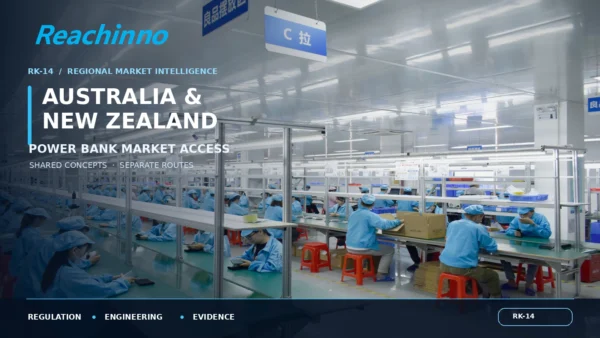 Reachinno power bank assembly line illustrating engineering and market-readiness support for Australia and New Zealand.