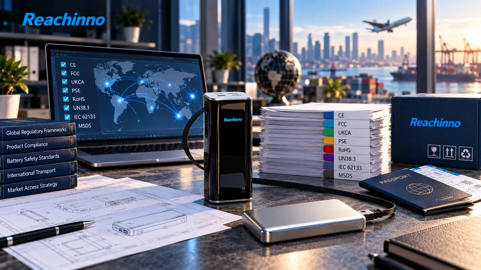 Reachinno global power bank market access matrix comparing major regional compliance pathways.