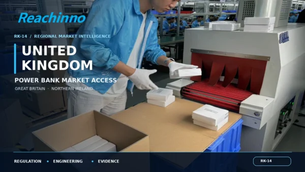 Reachinno power bank production and packing line illustrating engineering and market-access support for the United Kingdom under RK-14.